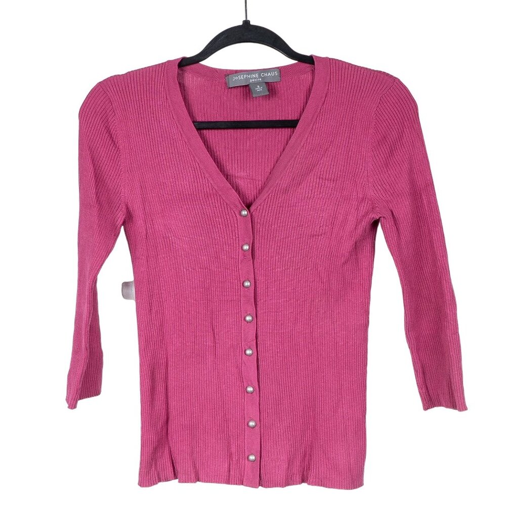 Josephine Chaus Cardigan Sweater S Petite Womens Purple Viscose Silk Ribbed